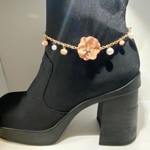 NEW goldtone floral boot bracelet pearl rhinestone